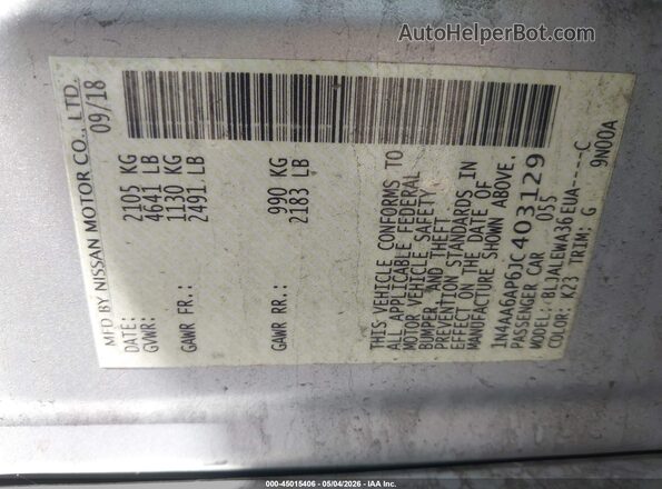 1N4AA6AP6JC403129 2018 NISSAN MAXIMA Silver 