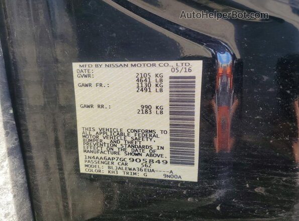 1N4AA6AP7GC905849 2016 NISSAN MAXIMA Black VIN կոդի պիտակի տեսք