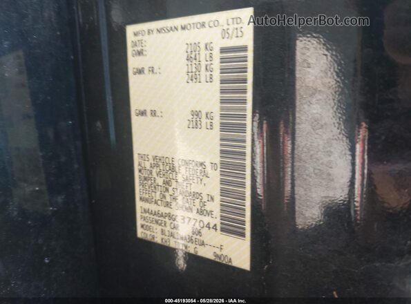 1N4AA6AP8GC377044 2016 NISSAN MAXIMA Black Вид підкапотного простору