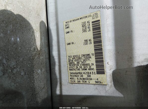 1N4AA6AP8GC428431 2016 NISSAN MAXIMA White 