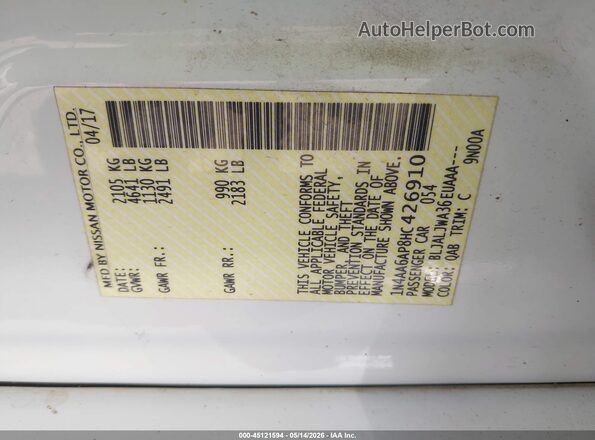 1N4AA6AP8HC426910 2017 NISSAN MAXIMA White 