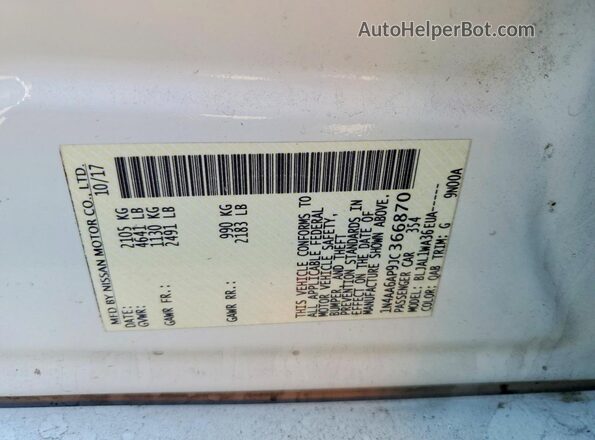 1N4AA6AP9JC366870 2018 NISSAN MAXIMA White Engine compartment view