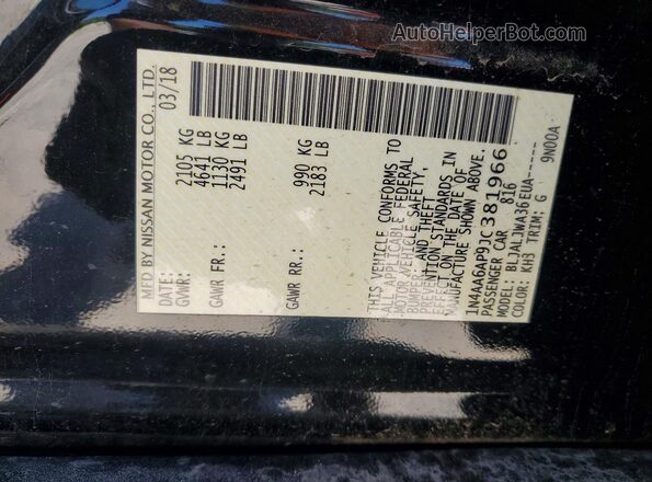 1N4AA6AP9JC381966 2018 NISSAN MAXIMA Black Widok naklejki z numerem VIN