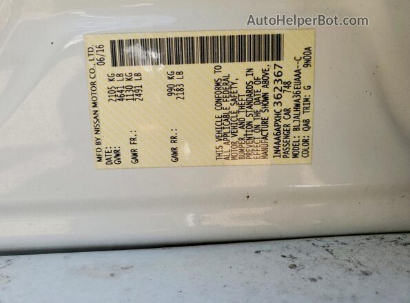 1N4AA6APXHC362367 2017 NISSAN MAXIMA White Вид підкапотного простору