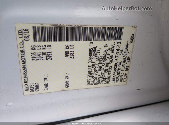 1N4AA6APXHC374423 2017 NISSAN MAXIMA White Vista del compartimento del motor