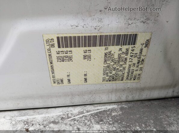 1N4AA6APXHC374745 2017 NISSAN MAXIMA White Շարժիչի բաժամունքի տեսք