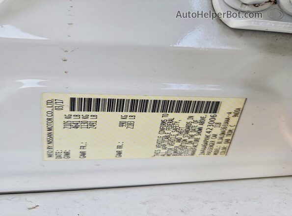 1N4AA6APXHC423006 2017 NISSAN MAXIMA White 