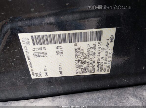 1N4AA6APXHC447449 2017 NISSAN MAXIMA Black Vista del compartimento del motor