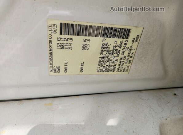 1N4AA6AV3KC383485 2019 NISSAN MAXIMA White 