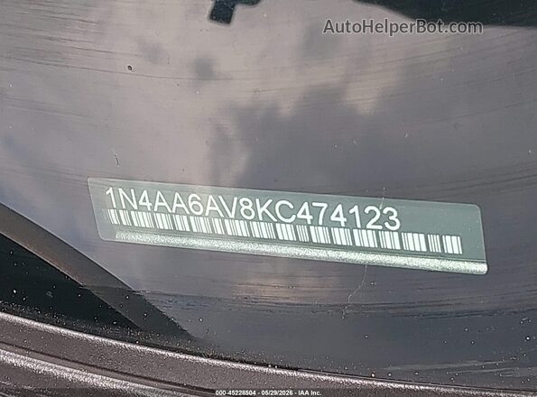 1N4AA6AV8KC474123 2019 NISSAN MAXIMA Gray Вид підкапотного простору