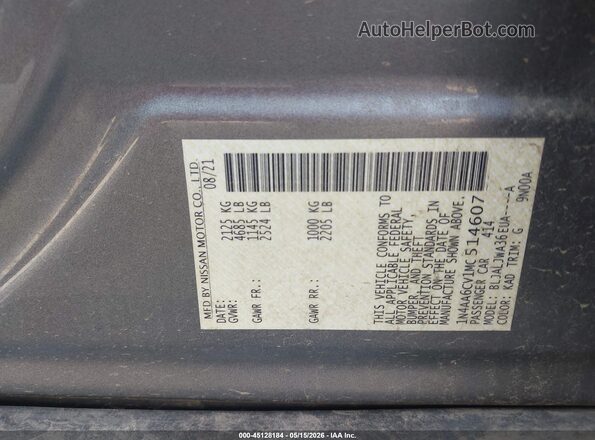 1N4AA6CV1MC514607 2021 NISSAN MAXIMA Серый Вид подкапотного пространства
