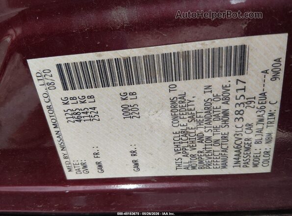 1N4AA6CV3LC383517 2020 NISSAN MAXIMA Red Engine compartment view