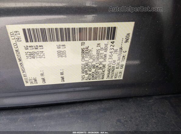 1N4AA6CV7LC364324 2020 NISSAN MAXIMA Silver Engine compartment view