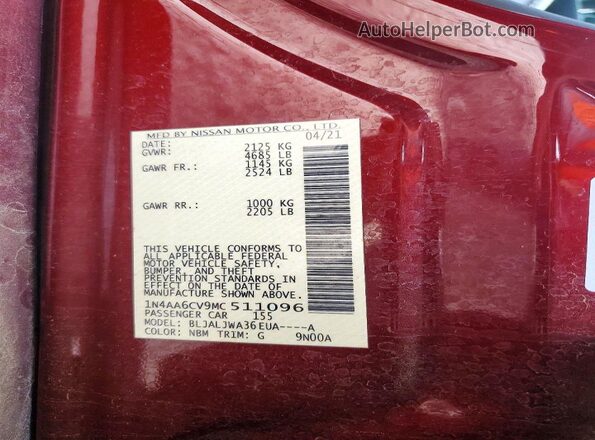 1N4AA6CV9MC511096 2021 NISSAN MAXIMA Burgundy 