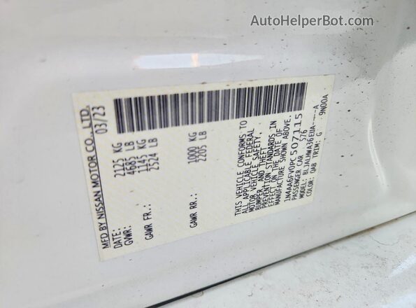 1N4AA6FV0PC507115 2023 NISSAN MAXIMA Белый Вид наклейки с VIN-кодом