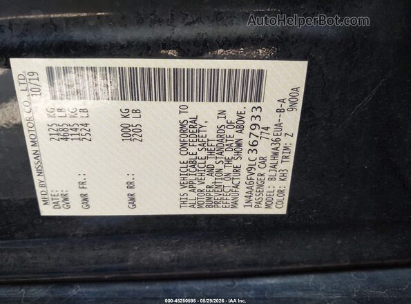 1N4AA6FV9LC367933 2020 NISSAN MAXIMA Black Vista del compartimento del motor