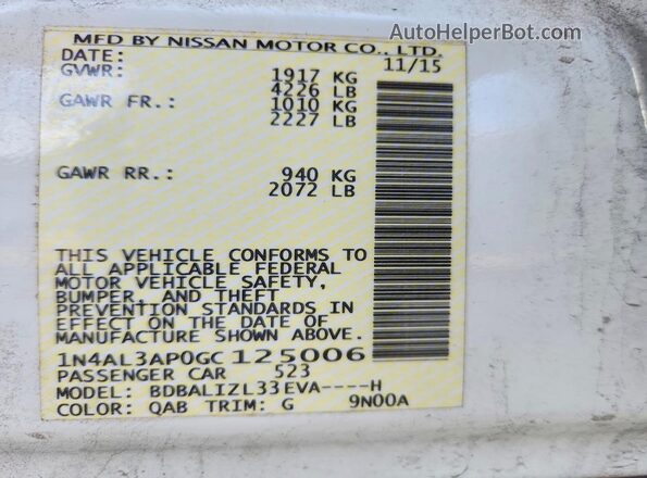 1N4AL3AP0GC125006 2016 NISSAN ALTIMA White 