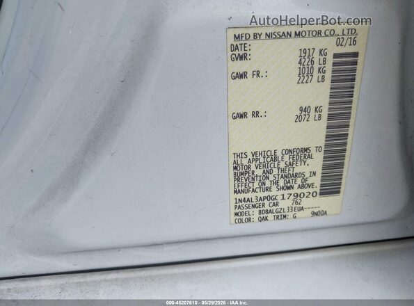 1N4AL3AP0GC179020 2016 NISSAN ALTIMA White Widok komory silnika