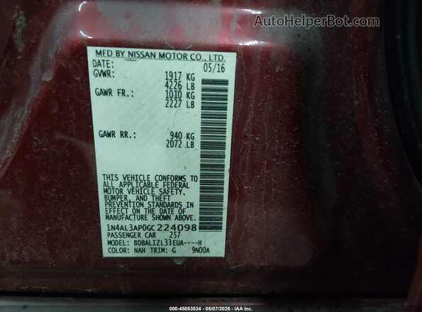 1N4AL3AP0GC224098 2016 NISSAN ALTIMA Red 