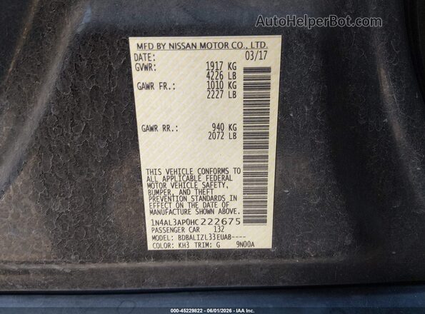 1N4AL3AP0HC222675 2017 NISSAN ALTIMA Black Շարժիչի բաժամունքի տեսք