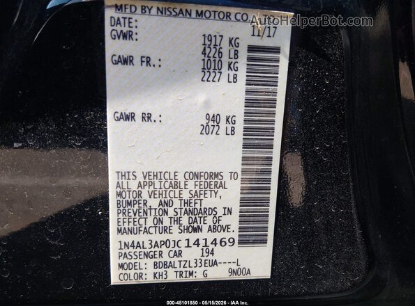 1N4AL3AP0JC141469 2018 NISSAN ALTIMA Black Engine compartment view