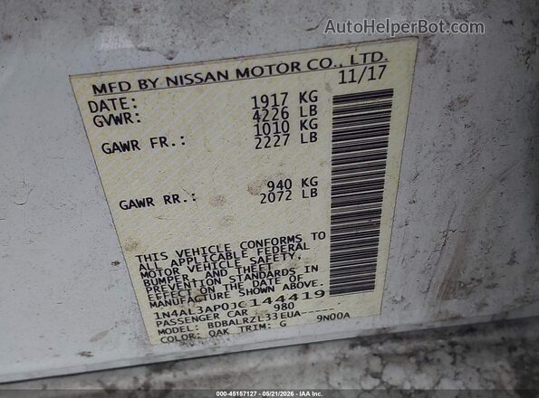 1N4AL3AP0JC144419 2018 NISSAN ALTIMA Белый 