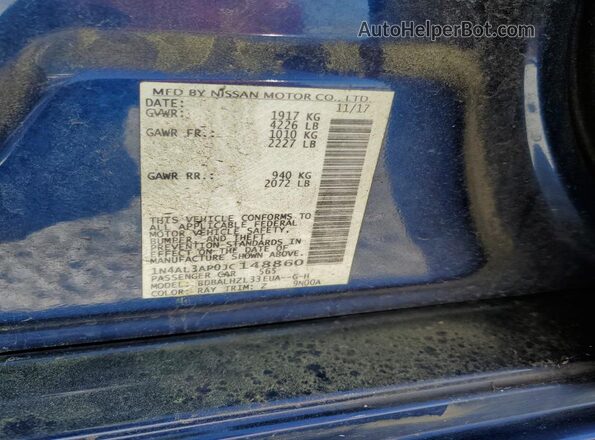 1N4AL3AP0JC148860 2018 NISSAN ALTIMA Синий Вид подкапотного пространства