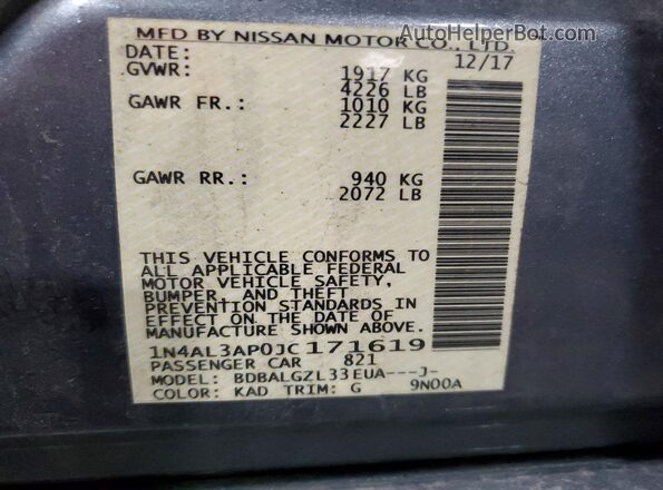 1N4AL3AP0JC171619 2018 NISSAN ALTIMA Серебряный 