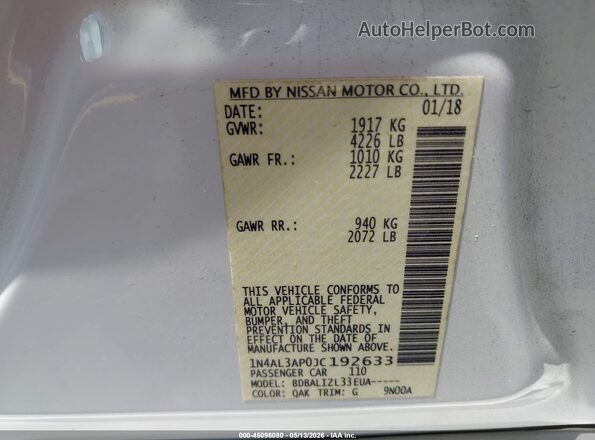 1N4AL3AP0JC192633 2018 NISSAN ALTIMA White Vista del compartimento del motor