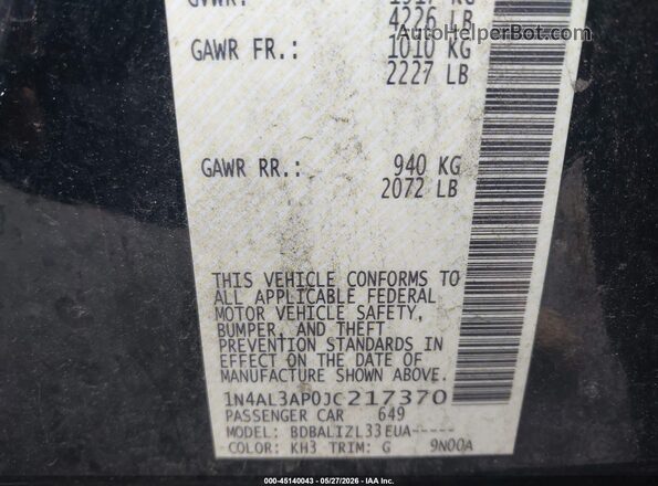 1N4AL3AP0JC217370 2018 NISSAN ALTIMA Black Vista del compartimento del motor