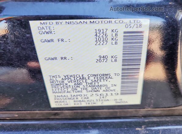 1N4AL3AP0JC256119 2018 NISSAN ALTIMA Black Vista del compartimento del motor