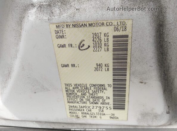 1N4AL3AP0JC279755 2018 NISSAN ALTIMA White ძრავის განყოფილების ხედი