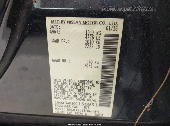 1N4AL3AP1GC150951 2016 NISSAN ALTIMA Black Engine compartment view