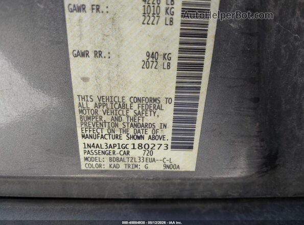 1N4AL3AP1GC180273 2016 NISSAN ALTIMA Gray ძრავის განყოფილების ხედი