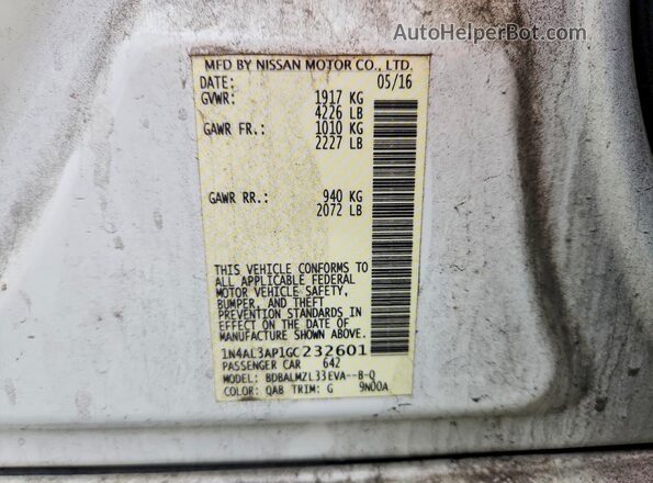 1N4AL3AP1GC232601 2016 NISSAN ALTIMA White 