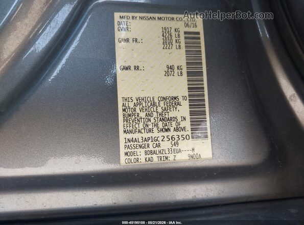 1N4AL3AP1GC256350 2016 NISSAN ALTIMA Gray 