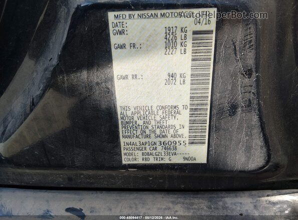 1N4AL3AP1GN360955 2016 NISSAN ALTIMA Dark Blue Вид подкапотного пространства