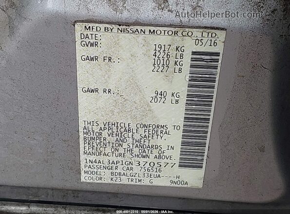 1N4AL3AP1GN370577 2016 NISSAN ALTIMA Серебряный Вид подкапотного пространства