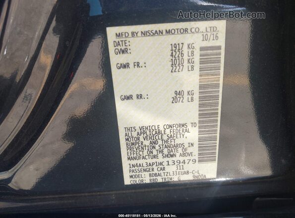 1N4AL3AP1HC139479 2017 NISSAN ALTIMA Gray Շարժիչի բաժամունքի տեսք
