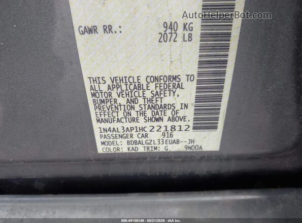 1N4AL3AP1HC221812 2017 NISSAN ALTIMA Black Շարժիչի բաժամունքի տեսք