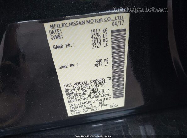 1N4AL3AP1HC244362 2017 NISSAN ALTIMA Черный 