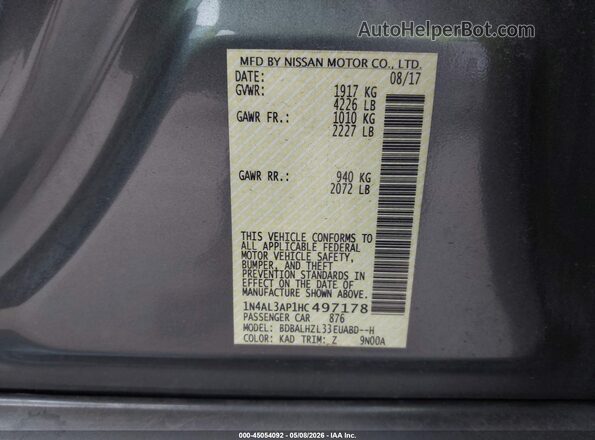 1N4AL3AP1HC497178 2017 NISSAN ALTIMA Gray ძრავის განყოფილების ხედი