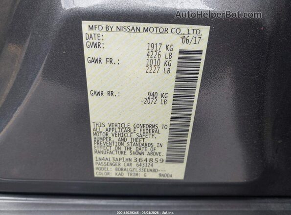 1N4AL3AP1HN364859 2017 NISSAN ALTIMA Серый 