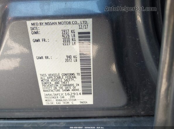 1N4AL3AP1JC162914 2018 NISSAN ALTIMA Gray Widok komory silnika