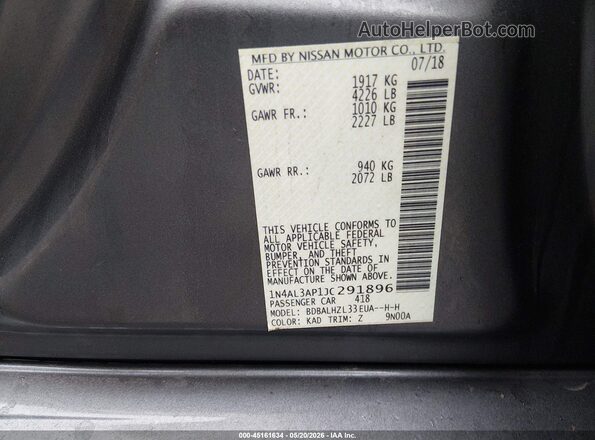1N4AL3AP1JC291896 2018 NISSAN ALTIMA Gray Widok komory silnika