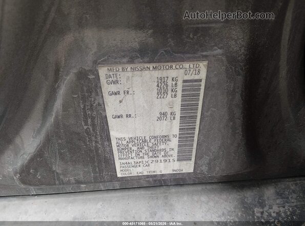 1N4AL3AP1JC291915 2018 NISSAN ALTIMA Gray Вид підкапотного простору