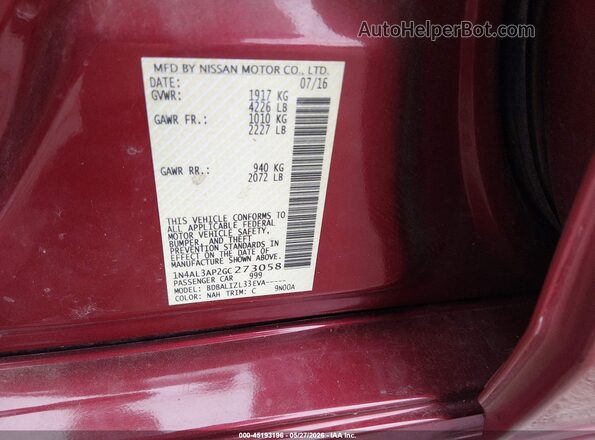 1N4AL3AP2GC273058 2016 NISSAN ALTIMA Red 