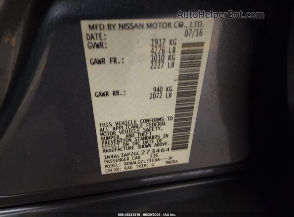 1N4AL3AP2GC273464 2016 NISSAN ALTIMA Gray Շարժիչի բաժամունքի տեսք