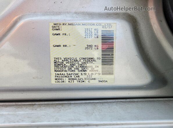 1N4AL3AP2HC191879 2017 NISSAN ALTIMA Silver 