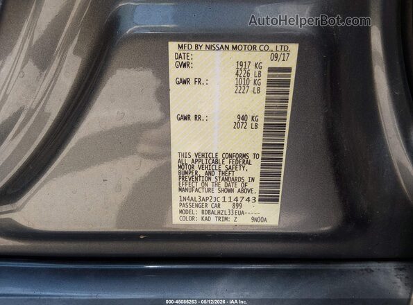 1N4AL3AP2JC114743 2018 NISSAN ALTIMA Серый Вид подкапотного пространства